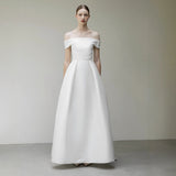 Korean Version Of A Word Shoulder Light Wedding Dress 2025 New Temperament Long French Simple Bride Welcome To The Set Of The Wedding Dress HZ0517