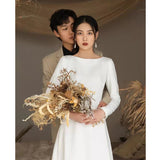 French Light Wedding Dress 2026 New Sensian Long-Sleeved Temperament Apparent Simple Bride White Vertiny Welcome Evening Dress HZ0517