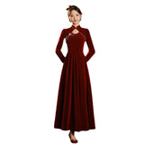 Long-Sleeved Cheongsam Toasting Bride 2026 New Engagement Dress Long Red Velvet Wedding Dress HZ0517