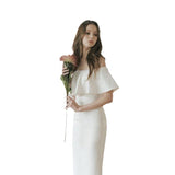 2026 Simple White Shoulder Wedding Dress Toast Banquet Lawn Wedding Trip Outdoor Light Wedding HZ0517