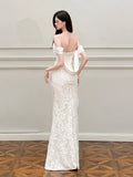 French Light Wedding Dress Simple White Shoulder Light Luxury Engagement Dress Fishtail Lace Fasci To Greet The Door HZ0517