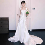 French Sling Light Wedding Dress Bride Simple Vertine Super Fairy Line Welcome To Go Out Wearing Small Tail Dress HZ0517