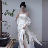 New Chinese Engagement Morning Dress Woman 2026 Summer New Simple Long Fairy Temperament Travel Style Light Wedding Dress HZ0517