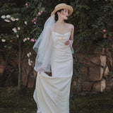 French Light Wedding Dress Super Fairy Bride Travel Simple Ribbon Sling Skirt Exterior Yarn Daily Light Small Dress HZ0517