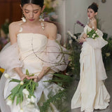 French Breast-Shape Engagement Brigade Light Wedding Dress Bride's Morning Robes Niche Yarn Welcome White Evening Dress Dress HZ0517