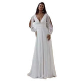 2026 Spring Long-Sleeved V-Neck Simple Travel Shot Light Wedding Dress HZ0517