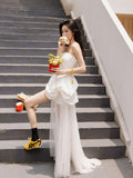 French White Breasted Light Wedding Dress Spring New Banquet Birthday Tour To Take A Morning Pat To Greet The Morning Robe HZ0517