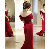 One-Word Shoulder Toaster Bride's Morning Robe 2026 New Fishtail Wedding Engagement Dress Drag-Tailed With A Sexy Opening HZ0517