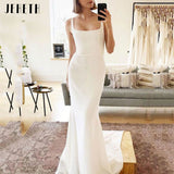 Light Wedding Dress White Dress Female Wish Italian Side Neck Dew Simple Tail Bridal Dress Softness HZ0517