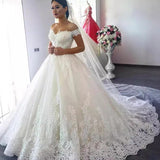 Lace Wedding Dress 2026 New Word Shoulder Main Wedding Dress Large Size Tail Dress Yarn HZ0517