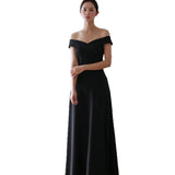 Black Word Shoulder Pat Light Wedding Dress Long Slim Slimming Banquet Dress Host Show Dress Dress Dress Dress Dress HZ0517