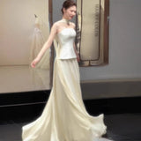French Braided Bridal Engagement Dress 2026 New Sleeveless Linen Style Simple Densate Dress Travel Shot Wedding Dress HZ0517