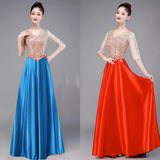 Color-Changing Big Choir Dress Red Song Competition Performance Dress Dress Shiny Chorus Atmospheric Evening Dress HZ0517
