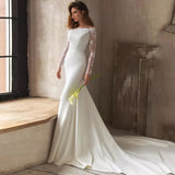 Long-Sleeved Wedding Dress 2026 New Simple U-Collar Repair Slim Fish Tail Travel Shooting Small Tail Wedding Dress HZ0517