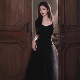 Suspension Evening Dress Black Temperament Student Adult Li Heben Style Light White Deer Host Birthday Banquet HZ0517