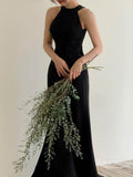 Korean Hepburn Evening Dress Birthday Banquet Temperament Ceremony Host Hanging Back Black Small Tail Dress HZ0517