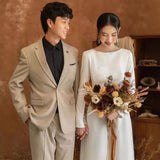 French Light Wedding Dress Long Sleeve Temperament Thin Bride Go Out Yarn White Fascling Long Evening Dress HZ0517