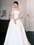 French Denance Braping Light Wedding Dress Bride Simple High-End Sensense Tie White Small Tail Welcome Dress HZ0517