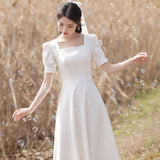Sintered Light Wedding Dress French Simple Winter Small Man Certificate Small White Dress Dress White Dress Girl HZ0517