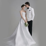 Korean Version Of The Linden Face Light Wedding Dress 2026 New Bridal Simple Atmospheric Yarn Welcome Photography Tail Dress HZ0517