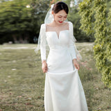 French Light Wedding Dress New Bride Long Sleeve Temperament Simple Sen Trend Travel To Welcome The Dress HZ0517