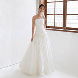 French Light Wedding Dress Sen Is Simple Brae Light Luxury Small Korean Banquet Temperament Long Evening Dress Ponbo Skirt HZ0517