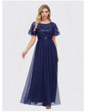 Dress 2026 Quality Elastic Waist Splicing Round Collar Party Big A Swing Mesh Yarn Evening Dress HZ0517