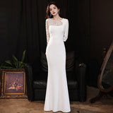 Fishtail Evening Dress Women's Autumn Banquet High-End Temperament Host Light Luxury Long White Dress HZ0517