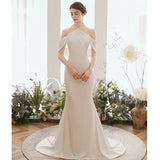 Light Wedding Dress 2026 New Simple White Dingy French Hanging Neck Fish Tail Shooting Yarn HZ0517