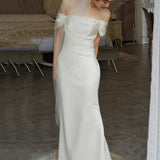 French Retro Light Wedding Dress Bride 2026 New White Dens, One-Word Shoulder Repair Small Tailed Out Light Yarn HZ0517