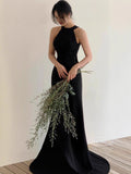 Korean Hepburn Evening Dress Birthday Banquet Temperament Ceremony Host Hanging Back Black Small Tail Dress HZ0517