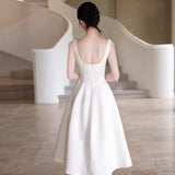 French Engagement Light Yarn White Simple Banquet Small Dress Certificate Registration Daily Dress Retro Evening Dress Woman HZ0517
