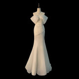 One-×Ö Shoulder-Sand-Faced Light Wedding Dress 2026 New Fishtail Small Tailed Bride Going Out Yarn Wedding Dress Wedding Dress HZ0517