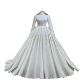 Long-Sleeved Heavy Industry Bridal Wedding Dress Luxury Tailed Wedding Dress Pony Skirt High Sense Of Light Luxury HZ0517
