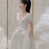 French Light Wedding White Vertiny Evening Dress Woman 2026 New Banquet Design Feel Engagement Dress HZ0517