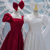 French Bride Toasting Small Man In Escape Princess Thin Dress Female Red Wedding Back Door Engagement Dress HZ0517