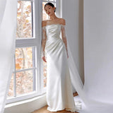 One-Word Shoulder Long-Sleeved Light Wedding Dress 2026 New Temperament Lace Welcome Yarn White Muslin Super Fairy Dress Girl HZ0517