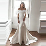 French-Style Densted-Faced Light Wedding Dress 2026 New Word Shoulder Long Tail Temperament Simple Heben Style Main Wedding Dress Woman HZ0517
