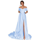 One-Word Shoulder Drag-Tailed Evening Dress Long Party Dress Dress Temperament Performance Suit HZ0517