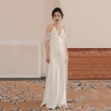 Korean Light Wedding Dress Champagne Morning Robe Dress 2026 Summer New Bridal Trip Hanging Neck Sling Wedding Dress HZ0517