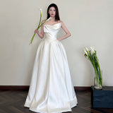 French Brated Light Wedding Dress Simple Stipend White Engagement Dress Bride Welcome Yarn HZ0517