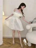 French First Love Card Small White Dress Light Wedding Dress Temperament Chiffon Shoulder Dress High Sense HZ0517