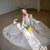 Simple Retro Dingy Wedding Dress 2026 Spring New Long-Sleeved Square Collared Densified Noodles Go Out Light Wedding Dress HZ0517