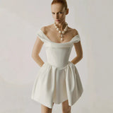 White Light Wedding Dress Small Short Temperament Dress Simple Retro Engagement Yarn HZ0517