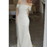 French Retro Light Wedding Dress Bride 2026 New White Dens, One-Word Shoulder Repair Small Tailed Out Light Yarn HZ0517