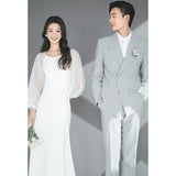 Korean Light Wedding Temperament Simple White Long-Sleeved Vertiny Bride Wedding Engagement Welcome To Go Out To Shoot Wedding HZ0517
