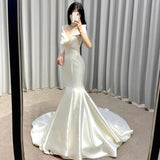 Korean Fascling Fishtail Light Wedding Dress 2026 New French-Style Dens, A Small Tailed Morning Robe HZ0517