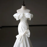 The Fastern Face Shoulder Light Wedding Dress 2026 Spring New Trend Bridal Princess Wind Fishtail French Dress Goods HZ0517