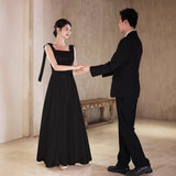 One-Word Shoulder Light Wedding Dress Super Xiansen Bridal Outdoor Welcome Out Yarn Temperament Simple Vertiny Black And White Evening Dress HZ0517