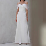 White Simple Word Shoulder Slings Slimy Temperament Fishtail Light Wedding Bridal Lawn Wedding Dress HZ0517